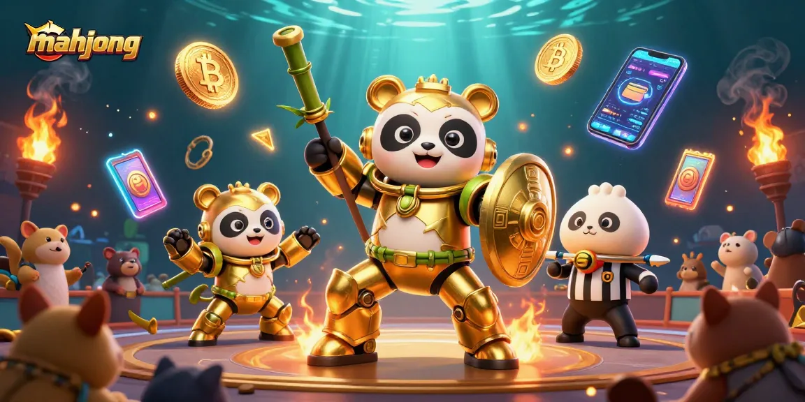Experience mahjong excitement with a golden panda battling in a slot-filled arena.