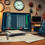 Engaging scene of online Betting tools including a laptop and betting slips in a cozy office.