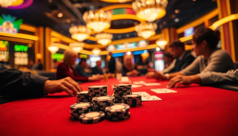 Engaging scene of Blackjack Casino players immersed in gameplay with cards and bets highlighted.