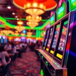 Main slot game machine with colorful graphics di ruang kasino yang vibrant