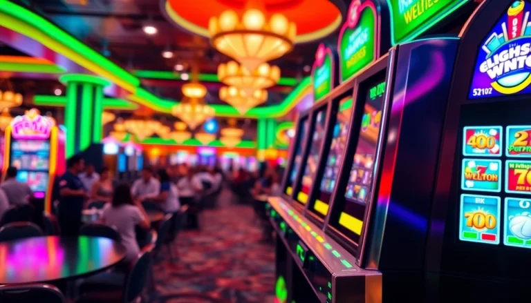 Main slot game machine with colorful graphics di ruang kasino yang vibrant