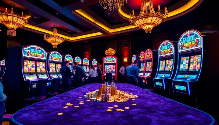 Play lively slot88 machines in an elegant casino with vibrant lights and excitement.