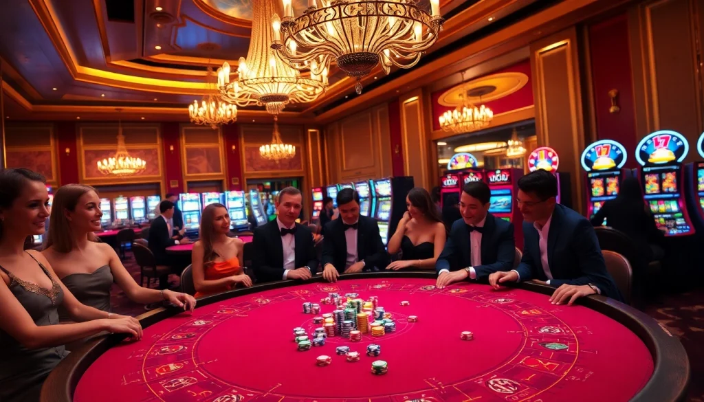 Exciting gambling scene at kkwin casino with vibrant game tables and players enjoying their experience.
