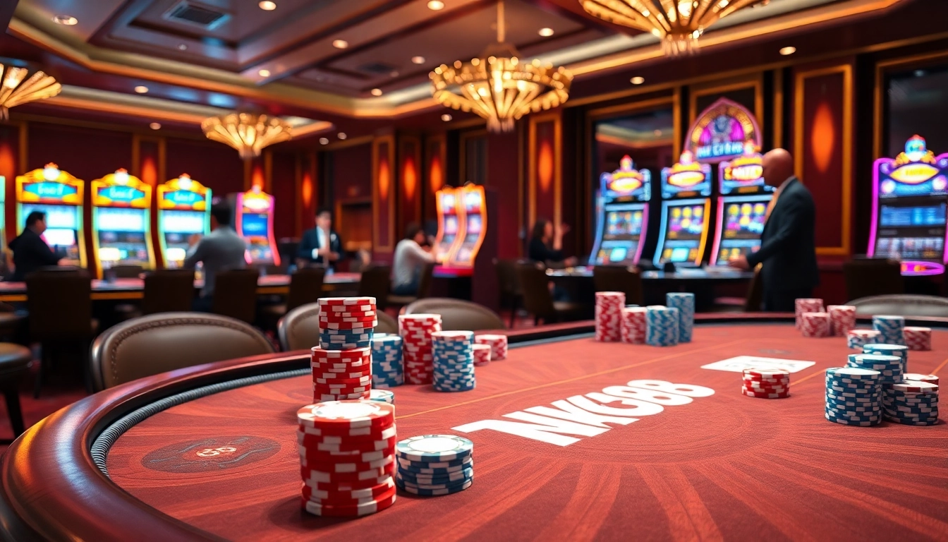 Engaged players enjoying exhilarating games at NK88's luxurious casino tables.