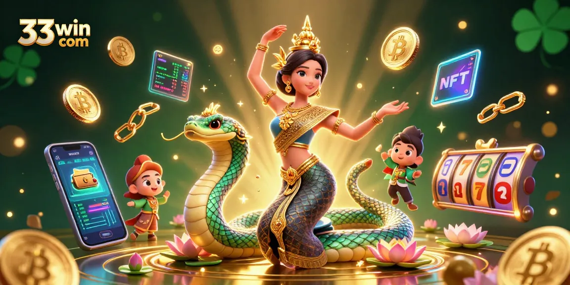 Experience thrilling play at 33win com with vibrant slot reels and crypto elements in a rich scene.