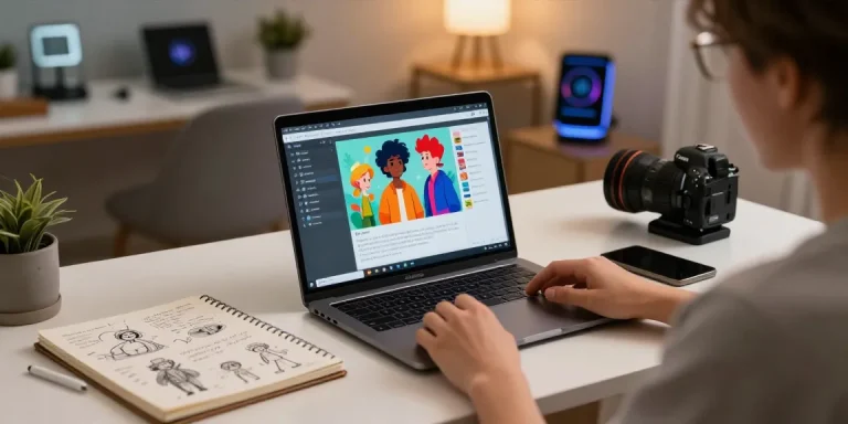 Engaging user experience with Tavern AI showcasing character creation on a laptop in a modern home office.