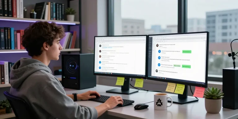 Kobold AI user engaging with intelligent chatbot technology in a modern workspace.