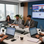 Dynamic newsroom at https://www.theindaily.com with journalists reporting live Indian news updates.